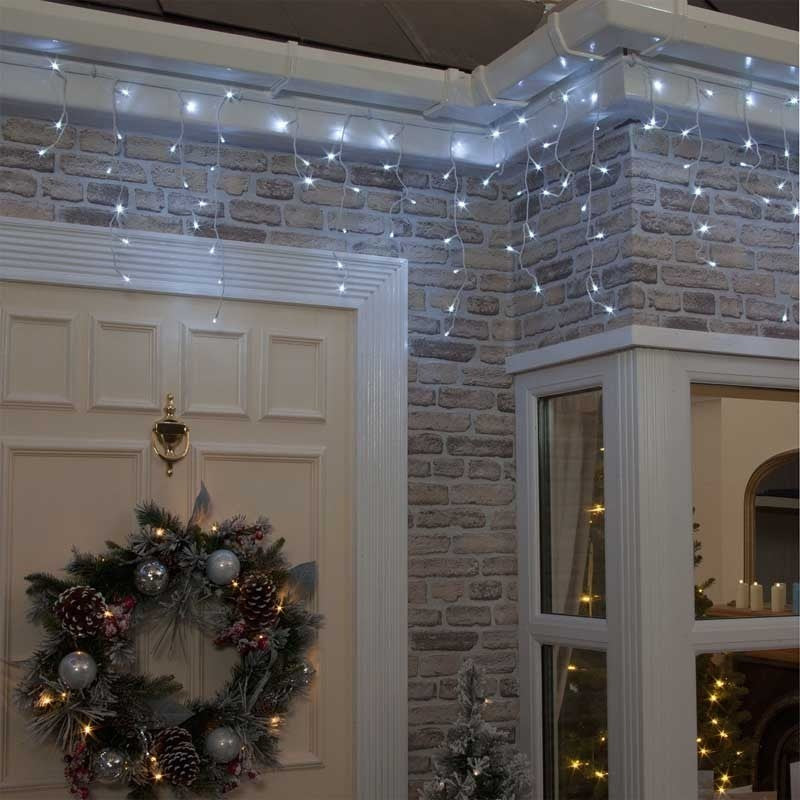 Instalatie Solara Craciun Turturi, Perdea Franjurata Exterior IP44, 143 LED-uri, 8 Jocuri de Lumini cu Telecomanda, Acumulator 1200 mAh, Fir Transparent, 5 m, Alb Rece