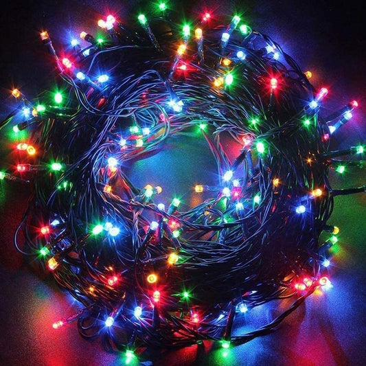 Instalatie Solara Craciun Tip Turturi, Perdea Franjurata Exterior, 143 LED-uri Multicolore, Panou Solar 2400 mAh, Telecomanda, IP44, Fir Negru, 5 m + 5 m Prelungitor