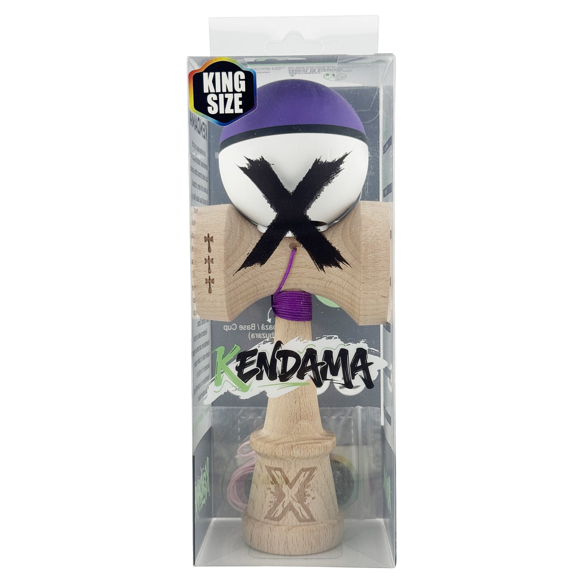Kendama X Originala, Model V3 Mov / Negru / Alb, Profesionala, Cupe Mari King Size, Rubber Grip, Gaura in Baza, Rulment, Ata 62cm