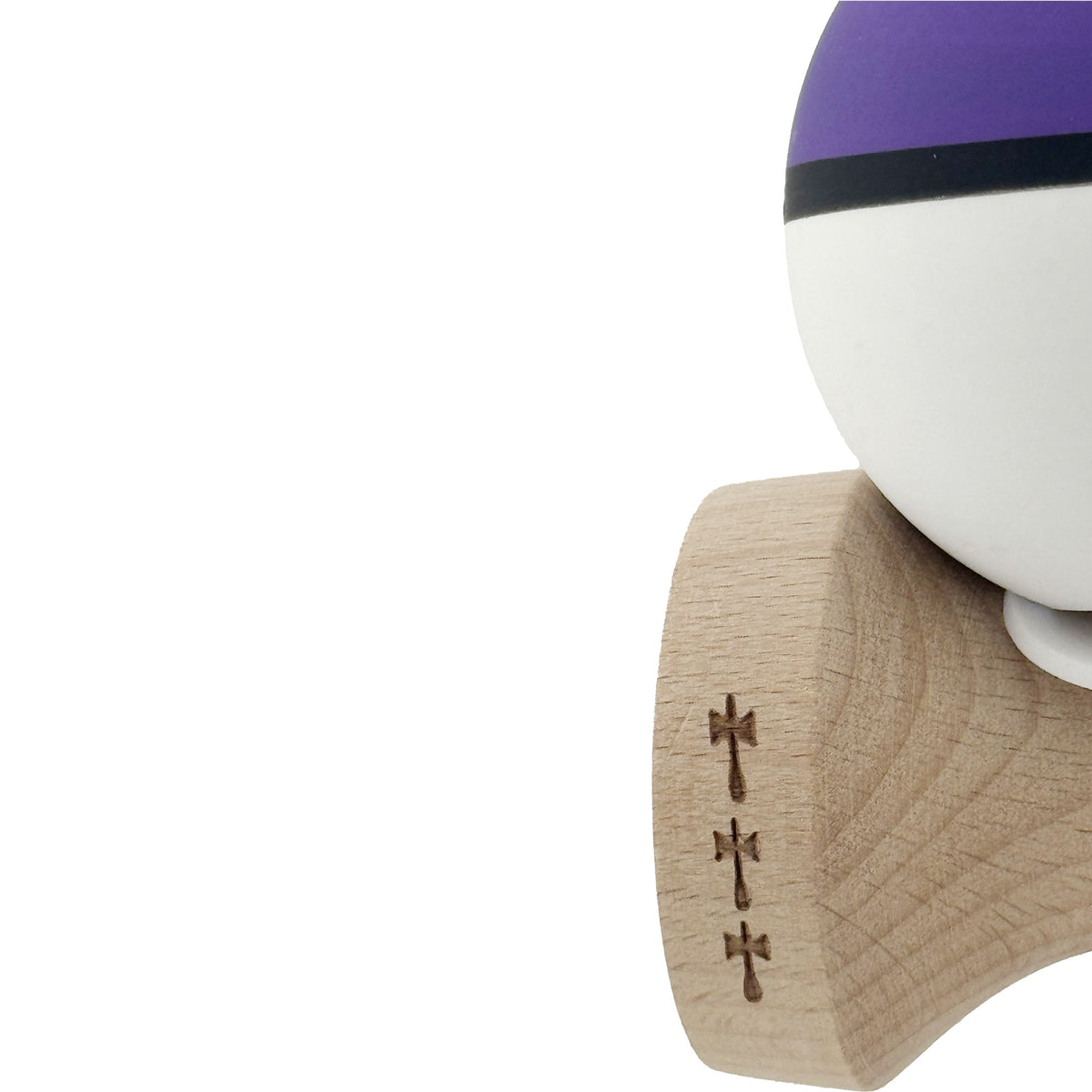 Kendama X Originala, Model V3 Mov / Negru / Alb, Profesionala, Cupe Mari King Size, Rubber Grip, Gaura in Baza, Rulment, Ata 62cm