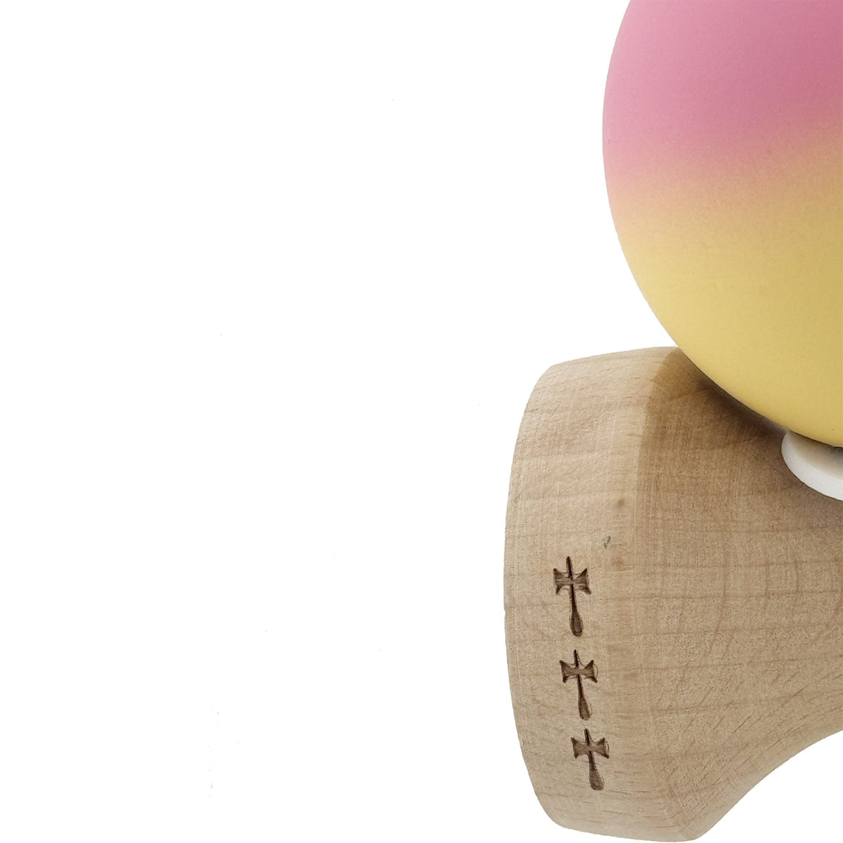 Kendama X Originala, Model V3 Roz / Galben in Degrade, Profesionala, Cupe Mari King Size, Rubber Grip, Gaura in Baza, Rulment, Ata 62cm