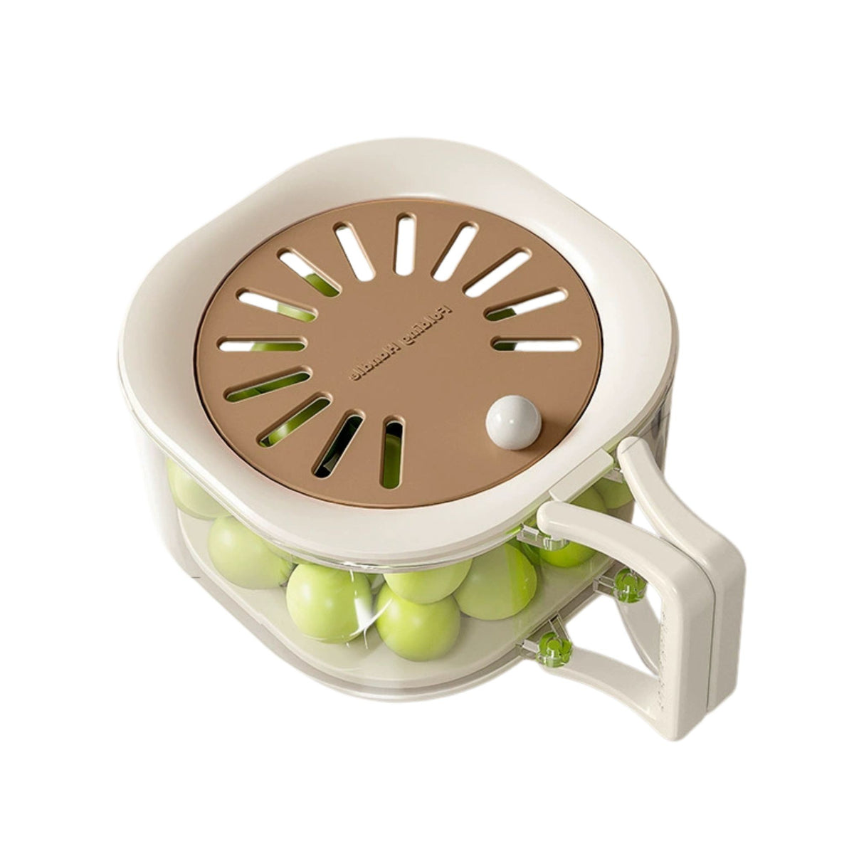 Cos de Scurgere Fructe si Legume 2 in 1, Filtru Telescopic si Bol Depozitare, Plastic Durabil, Maner Ergonomic, 15 x 15 x 8.5 cm, Maro/Bej