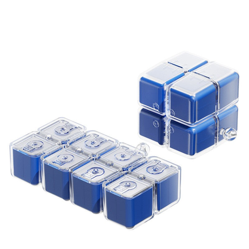 Organizator Medicamente Saptamanal, Model Cub Rubik, Dozator Pastile Portabil cu 7 Compartimente, Plastic, 7.3 x 6 x 6 cm, Albastru