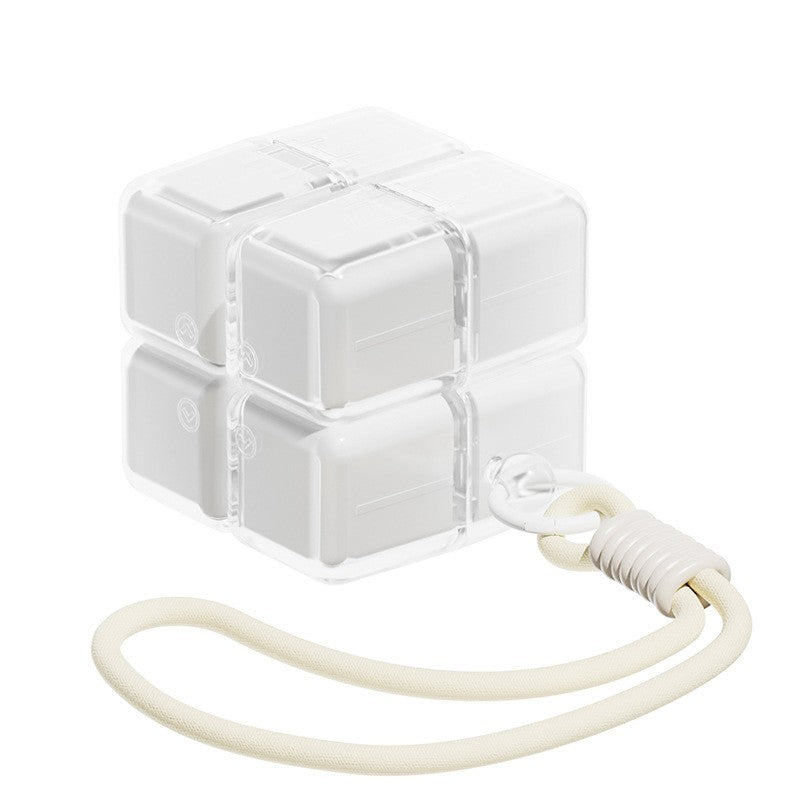 Organizator Medicamente Saptamanal, Dozator Portabil Tip Cub Rubik pentru 7 Zile, Dispenser Pastile si Vitamine cu Curea de Agatare, Plastic, 7.3 x 6 x 6 cm, Alb