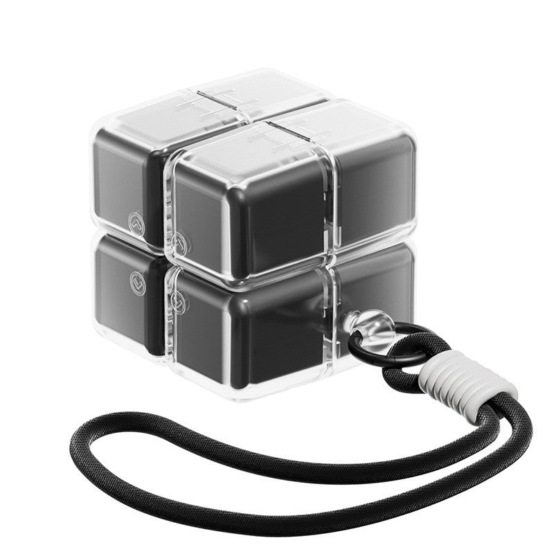 Organizator Medicamente Săptămânal, Dozator Pastile Model Cub Rubik cu 7 Compartimente, Dispenser Portabil cu Curea de Agățare, ABS, 7.3 x 6 x 6 cm, Negru