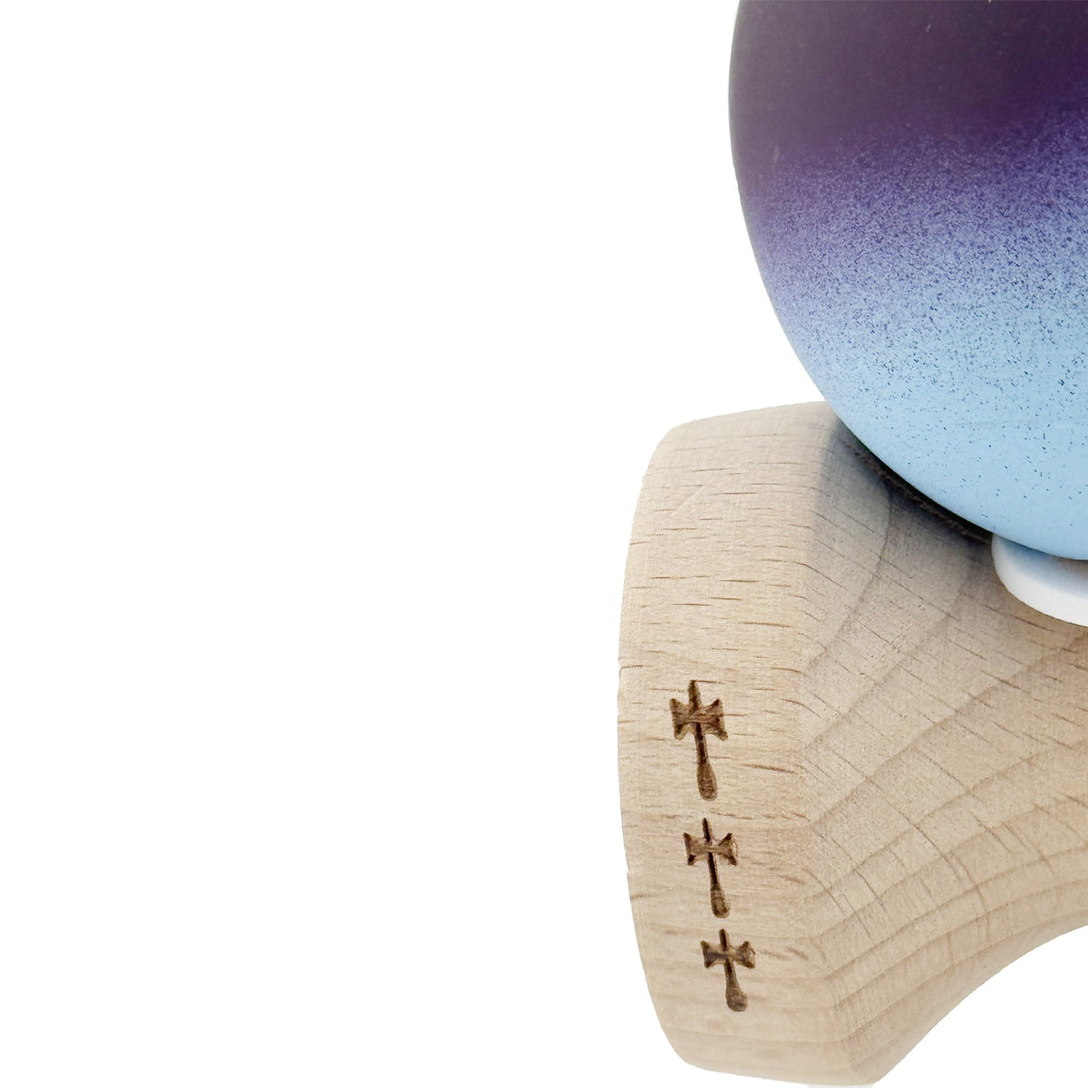 Kendama X Originala, Model V3 Negru / Albastru Deschis in Degrade, Profesionala, Cupe Mari King Size, Rubber Grip, Gaura in Baza, Rulment, Ata 55cm