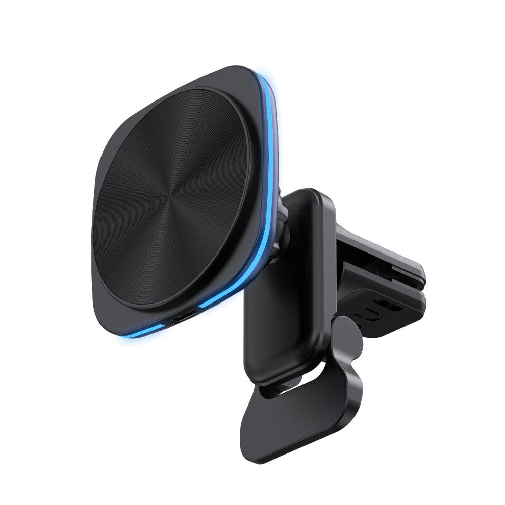 Incarcator Wireless Auto, Statie de Incarcare Magnetica 15W, 18 Magneti Puternici, Lumina LED, Racire Multistrat, Compatibil iOS si Android, Plastic ABS, Negru