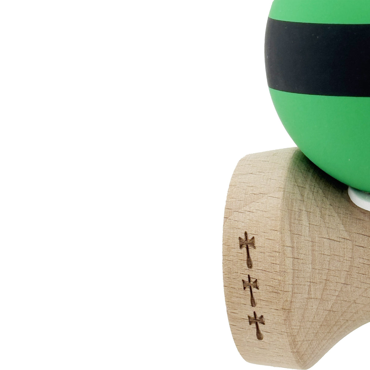Kendama X Originala, Model V3 Verde / Negru / Verde, Profesionala, Cupe Mari King Size, Rubber Grip, Gaura in Baza, Rulment, Ata 62cm