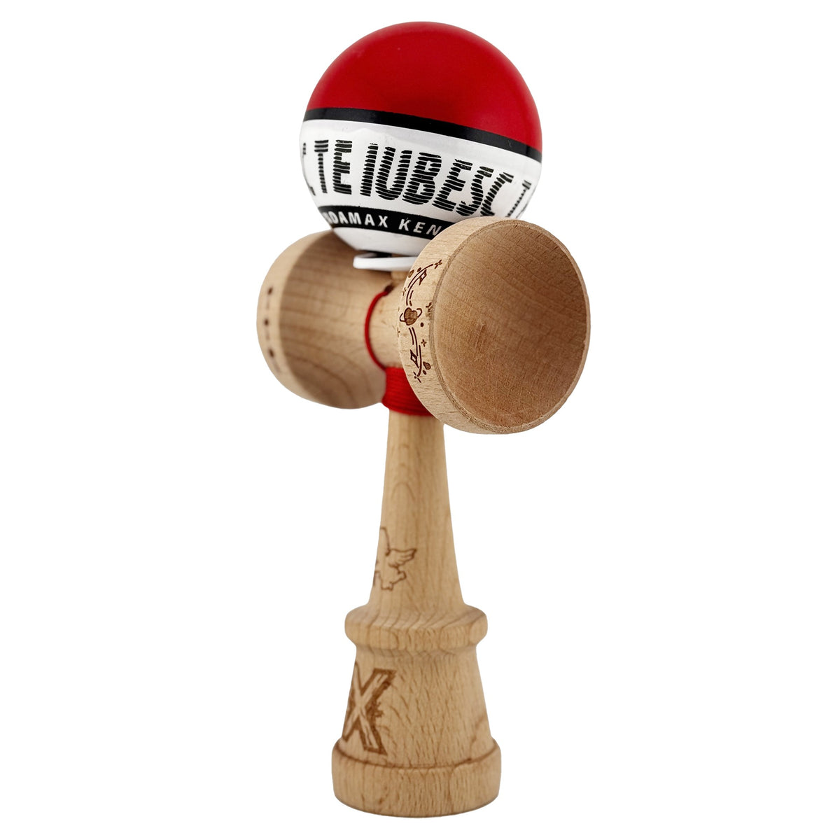Kendama X Valentine's Day Originala, Model V3 Rosu / Alb, Profesionala, Cupe Mari King Size, Super Sticky, Gaura in Baza, Rulment, Ata 62cm