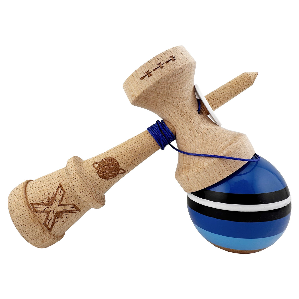 Kendama X Saturn Blue Planet Originala, Model V3 Albastru, Profesionala, Cupe Mari King Size, Super Sticky, Gaura in Baza, Rulment, Ata 62cm