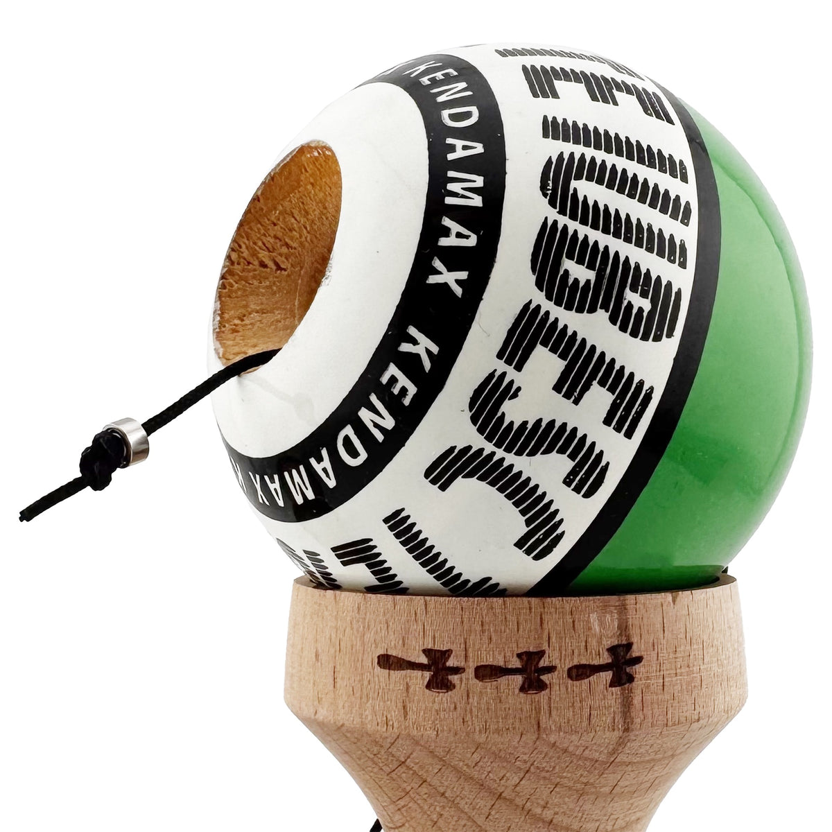 Kendama X Valentine's Day Originala, Model V3 Verde / Alb, Profesionala, Cupe Mari King Size, Super Sticky, Gaura in Baza, Rulment, Ata 62cm