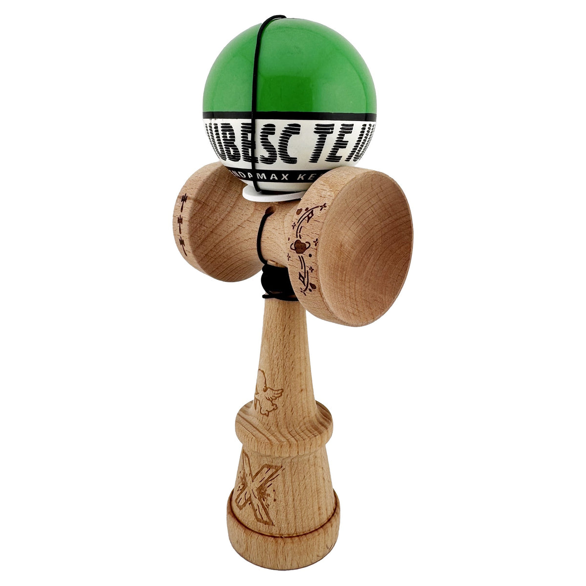 Kendama X Valentine's Day Originala, Model V3 Verde / Alb, Profesionala, Cupe Mari King Size, Super Sticky, Gaura in Baza, Rulment, Ata 62cm