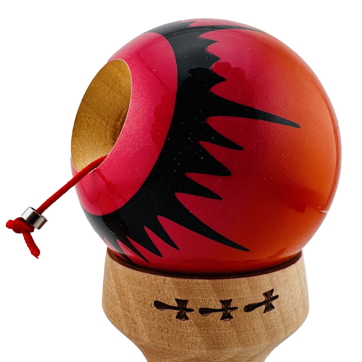 Kendama X Spider King Originala, Model V3 Rosu / Maro, Profesionala, Cupe Mari King Size, Super Sticky, Gaura in Baza, Rulment, Ata 62cm