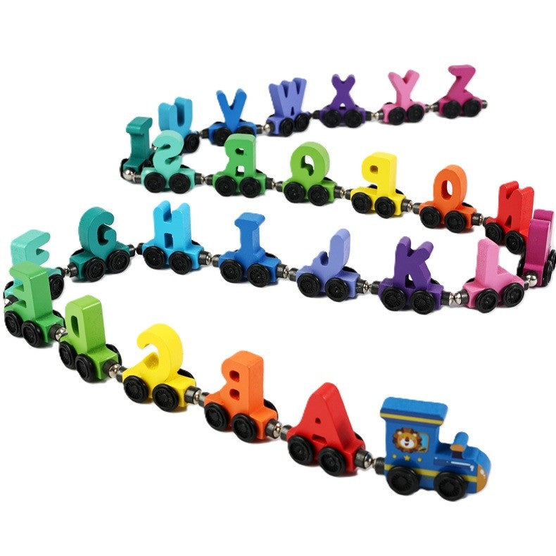 Trenuleț Magnetic Educativ, Model Alfabet cu 26 Litere, Jucărie de Asamblat pentru Copii, Lemn, Multicolor, +3 Ani