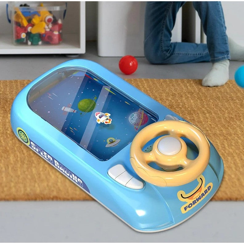Joc Simulator de Condus Interactiv, Volan cu Efecte Sonore si Muzica, Jucarie Educativa, Alimentare USB sau Baterii, Material ABS, Varsta 3-6 Ani, Albastru