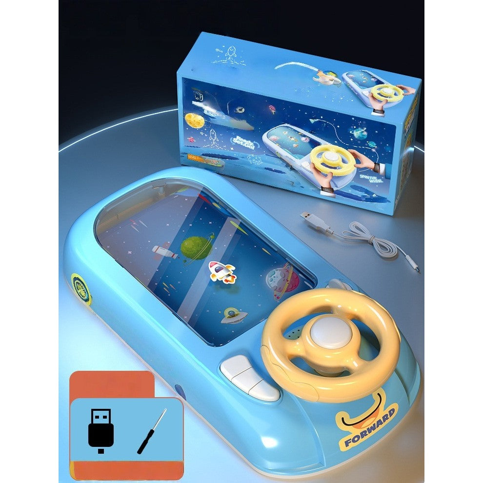 Joc Simulator de Condus Interactiv, Volan cu Efecte Sonore si Muzica, Jucarie Educativa, Alimentare USB sau Baterii, Material ABS, Varsta 3-6 Ani, Albastru