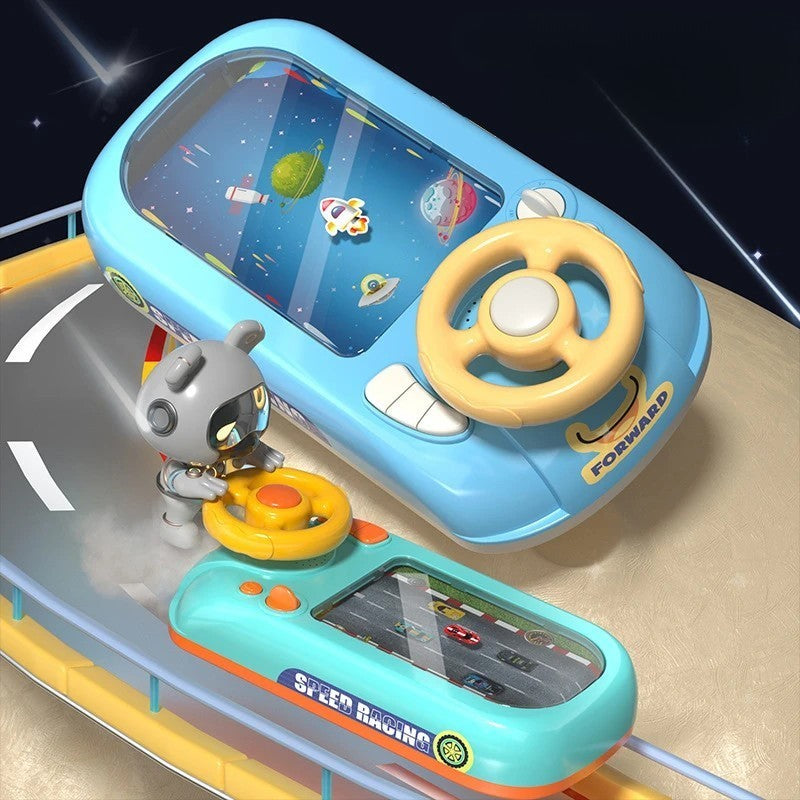 Joc Simulator de Condus Interactiv, Volan cu Efecte Sonore si Muzica, Jucarie Educativa, Alimentare USB sau Baterii, Material ABS, Varsta 3-6 Ani, Albastru