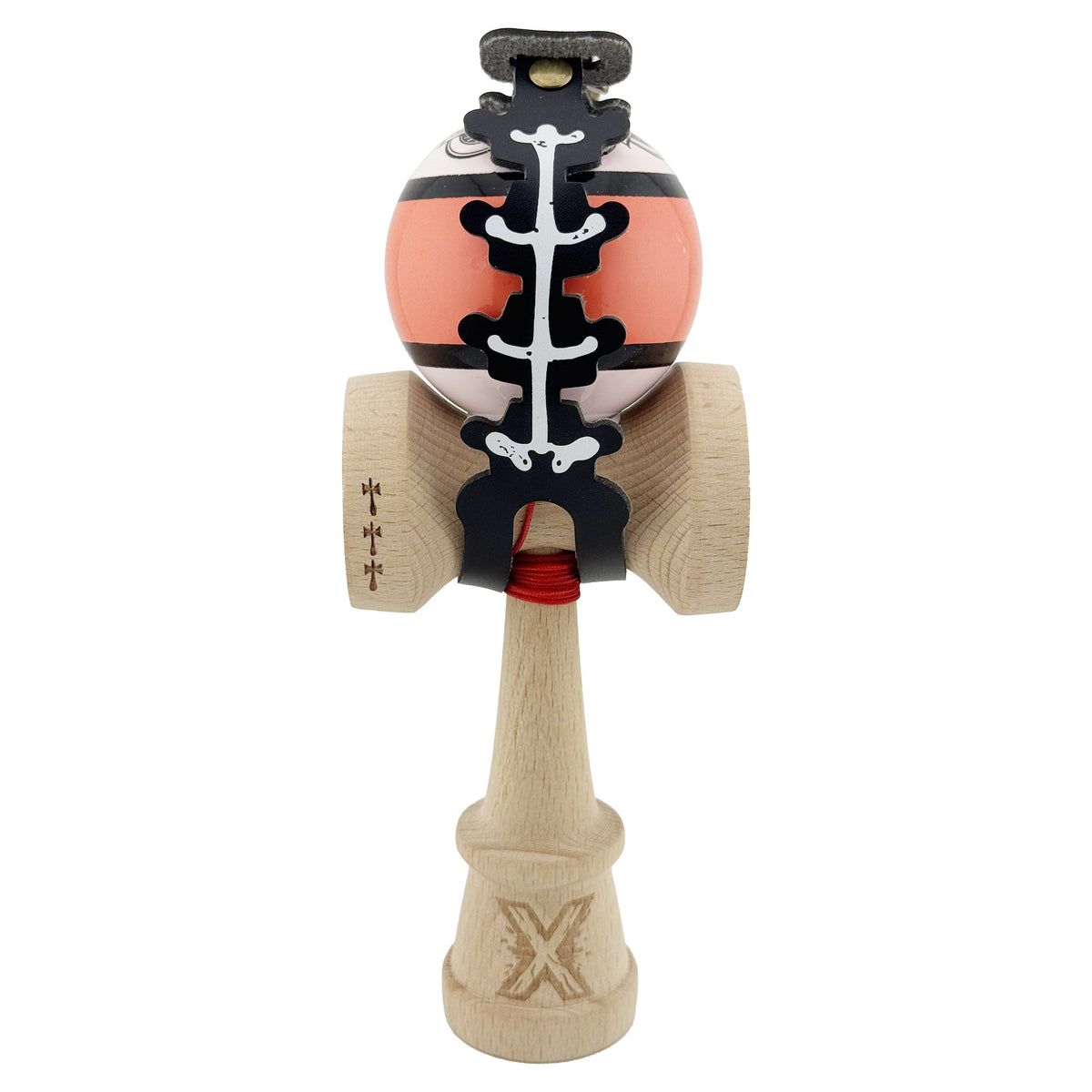 Husa Pentru Kendama Tip Pandativ Si Breloc, Accesorii Transport Cu Imprimeu Skull, Piele Ecologica, 26 x 3.2 cm, Negru