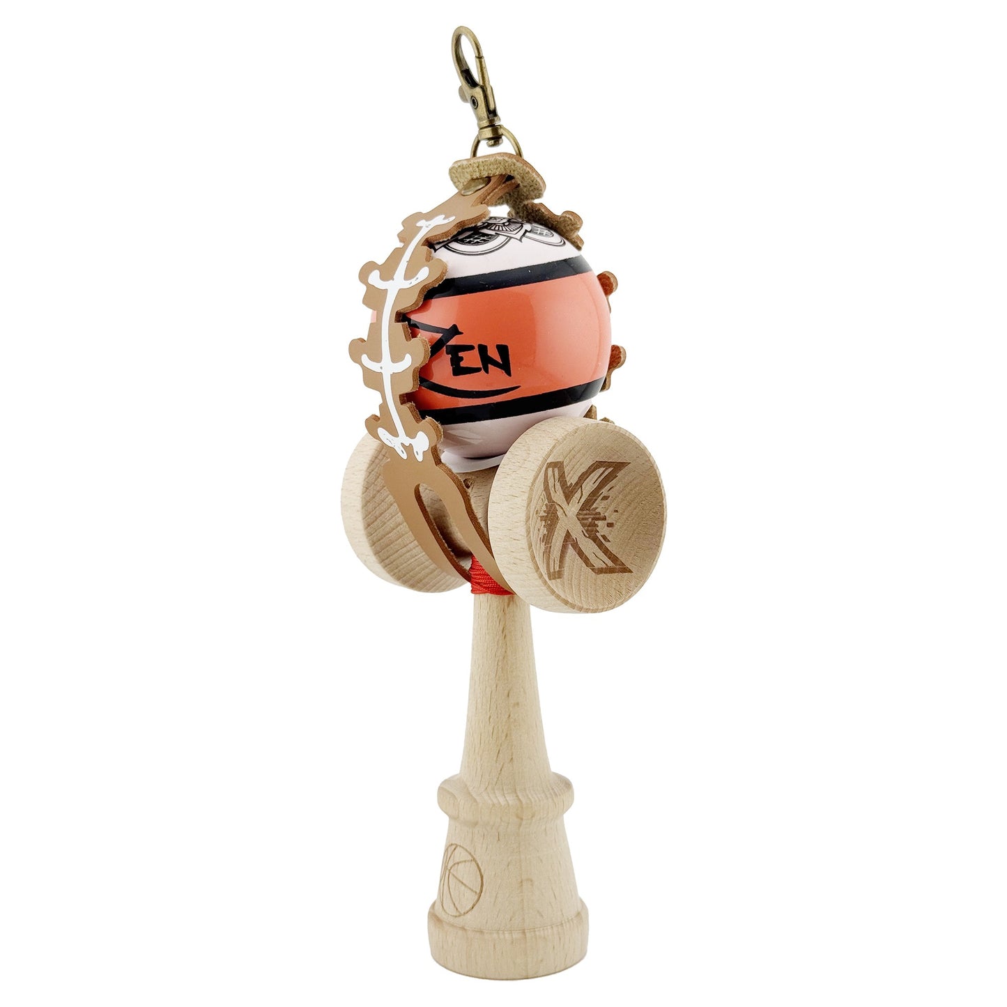 Husa pentru Kendama, Tip Breloc si Pandativ, Imprimeu Skull, Protectie si Transport, Piele Ecologica, 26 x 3.2 cm, Maro