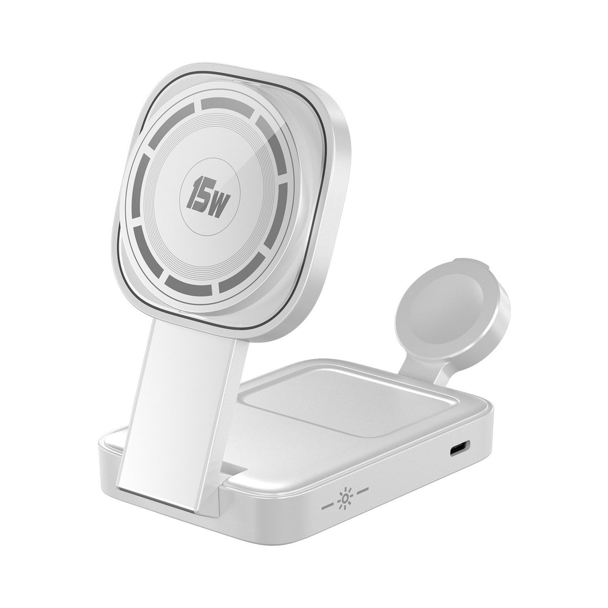 Statie Incarcare Wireless 3 in 1, Incarcator Magnetic MagSafe Fast Charge 23W, Suport Pliabil pentru iPhone, Apple Watch si AirPods, ABS, 11 x 6.5 x 2.9 cm, Alb Ivory