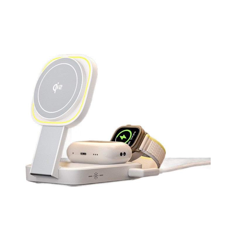 Statie Incarcare Wireless 3 in 1, Incarcator Magnetic MagSafe Fast Charge 23W, Suport Pliabil pentru iPhone, Apple Watch si AirPods, ABS, 11 x 6.5 x 2.9 cm, Alb Ivory