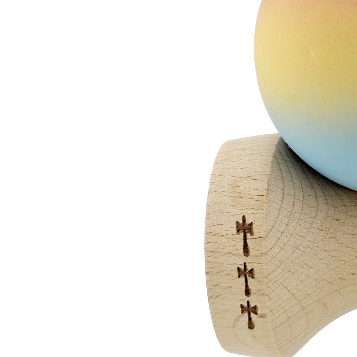 Kendama X Originala, Model V3 Roz / Galben / Albastru Deschis in Degrade, Profesionala, Cupe Mari King Size, Rubber Grip, Gaura in Baza, Rulment, Ata 55cm