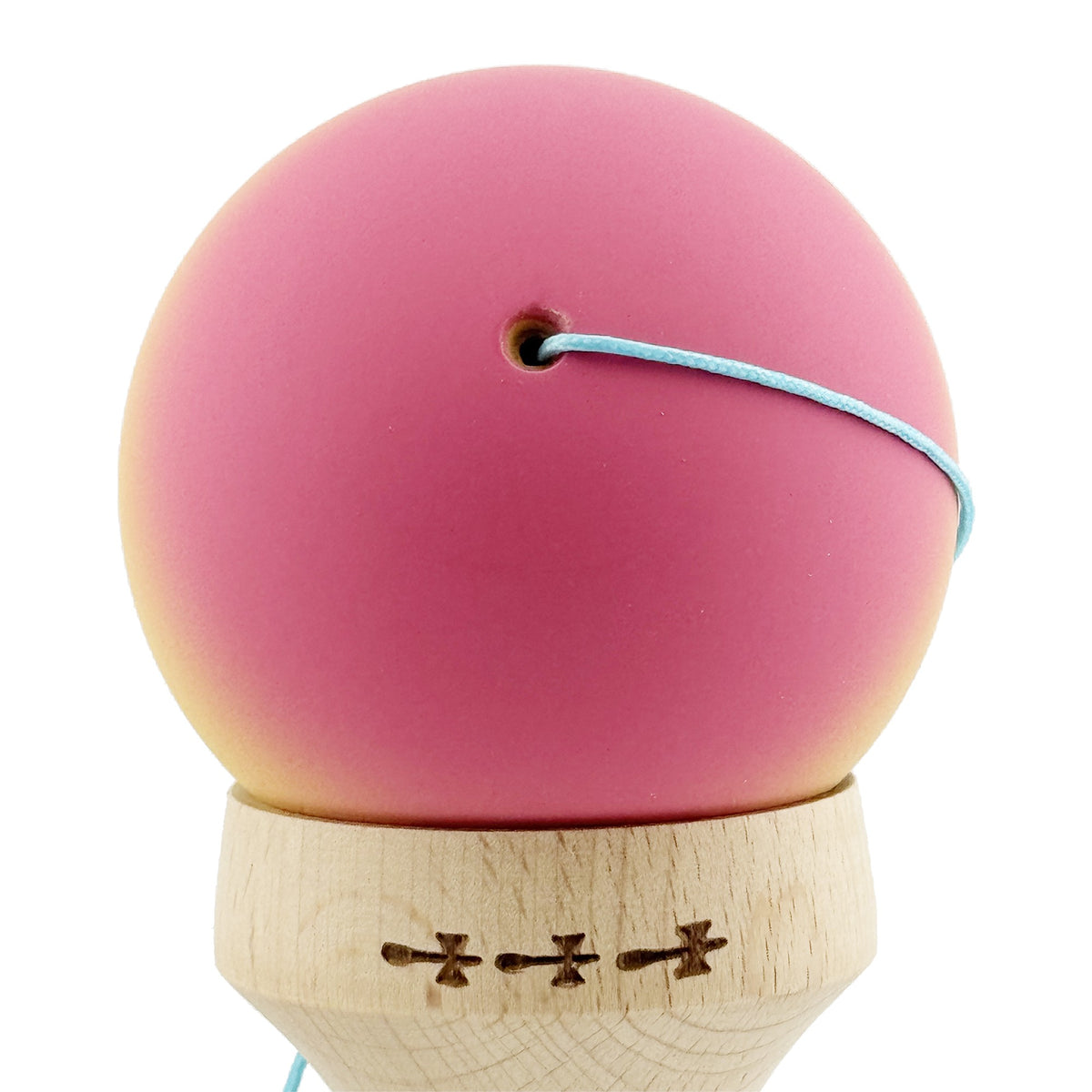 Kendama X Originala, Model V3 Roz / Galben / Albastru Deschis in Degrade, Profesionala, Cupe Mari King Size, Rubber Grip, Gaura in Baza, Rulment, Ata 55cm