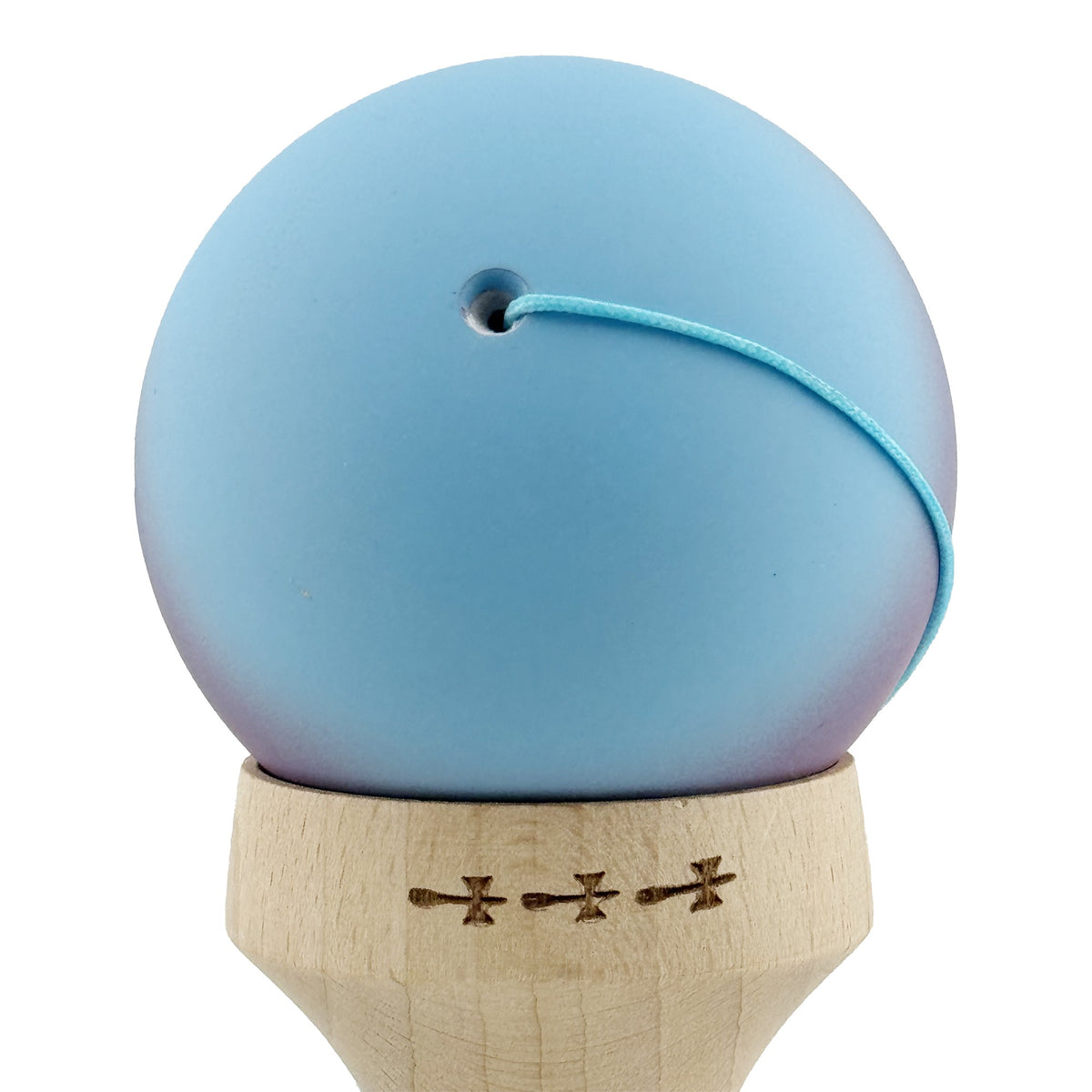 Kendama X Originala, Model V3 Albastru Deschis / Mov / Roz in Degrade, Profesionala, Cupe Mari King Size, Rubber Grip, Gaura in Baza, Rulment, Ata 55cm