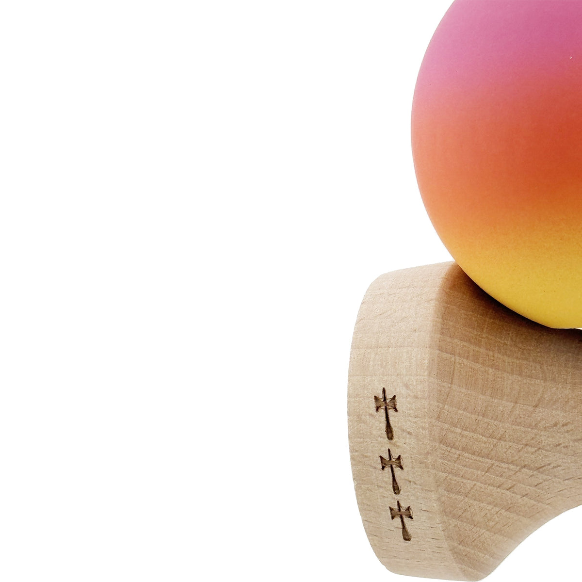 Kendama X Originala, Model V3 Roz / Rosu / Galben in Degrade, Profesionala, Cupe Mari King Size, Rubber Grip, Gaura in Baza, Rulment, Ata 55cm