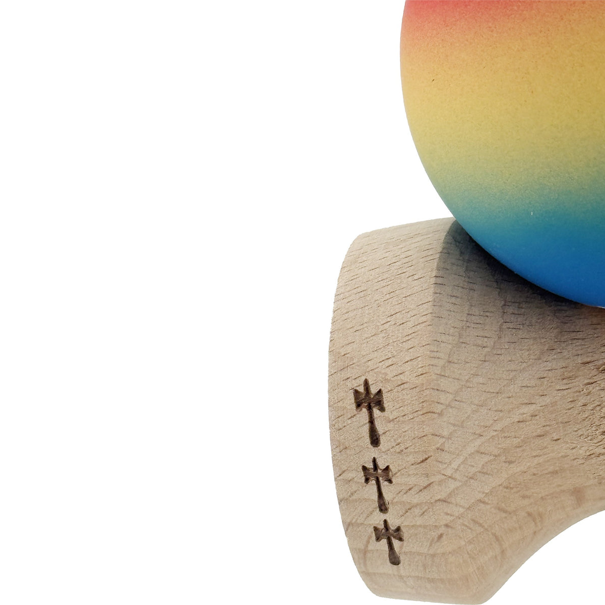 Kendama X Originala, Model V3 Rosu / Galben / Albastru in Degrade, Profesionala, Cupe Mari King Size, Rubber Grip, Gaura in Baza, Rulment, Ata 55cm