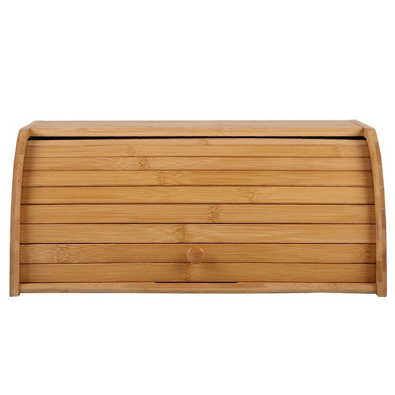 Cutie De Paine Multifunctionala, Suport Depozitare Produse Patiserie Si Fructe, Lemn De Bambus Natural, Cu Capac, 40 x 27 x 17.3 cm, Natur