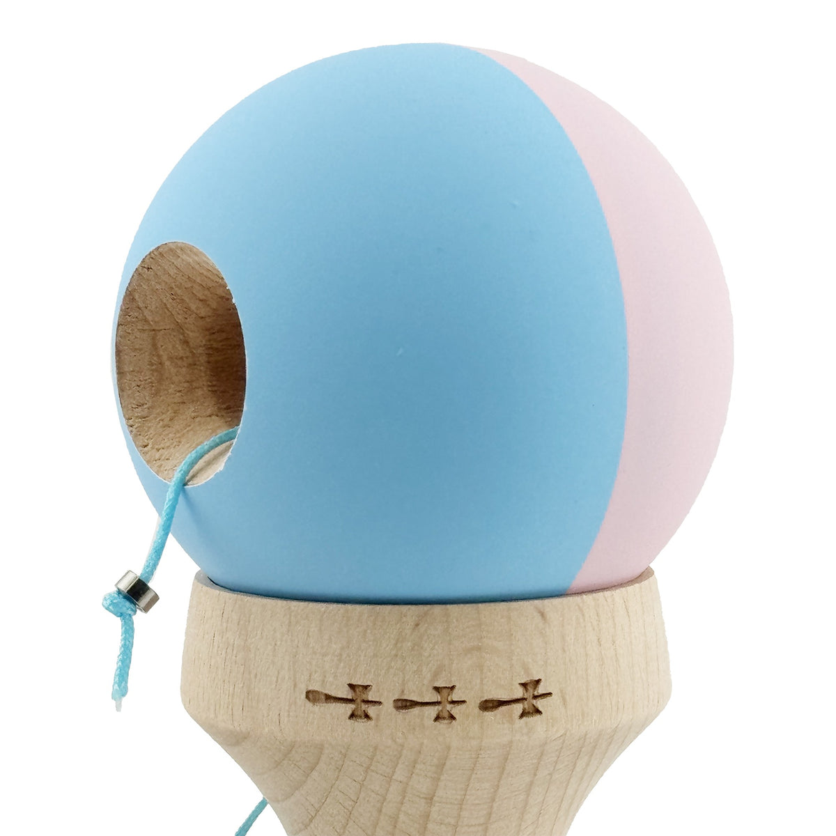 Kendama X Originala, Model V3 Roz / Bleu, Profesionala, Cupe Mari King Size, Rubber Grip, Gaura in Baza, Rulment, Ata 62cm