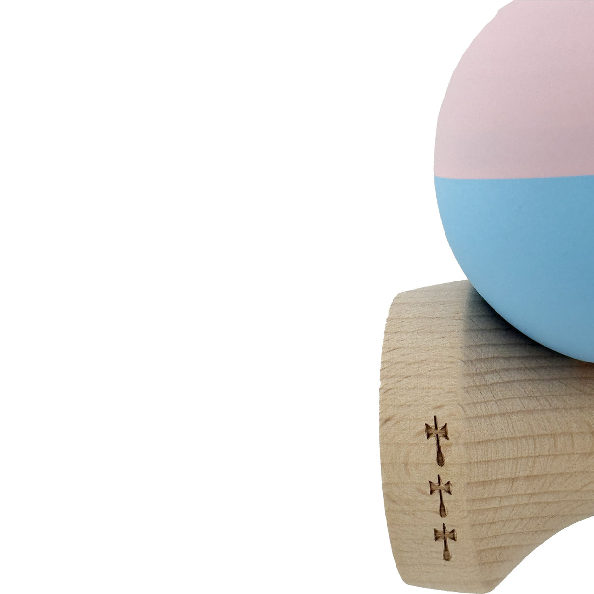Kendama X Originala, Model V3 Roz / Bleu, Profesionala, Cupe Mari King Size, Rubber Grip, Gaura in Baza, Rulment, Ata 62cm
