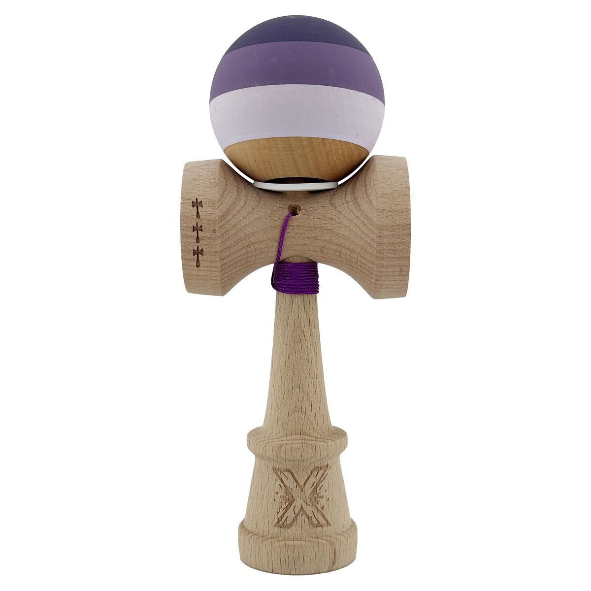 Kendama X Originala, Model V3 Mov, Profesionala, Cupe Mari King Size, Rubber Grip, Gaura in Baza, Rulment, Ata 55cm