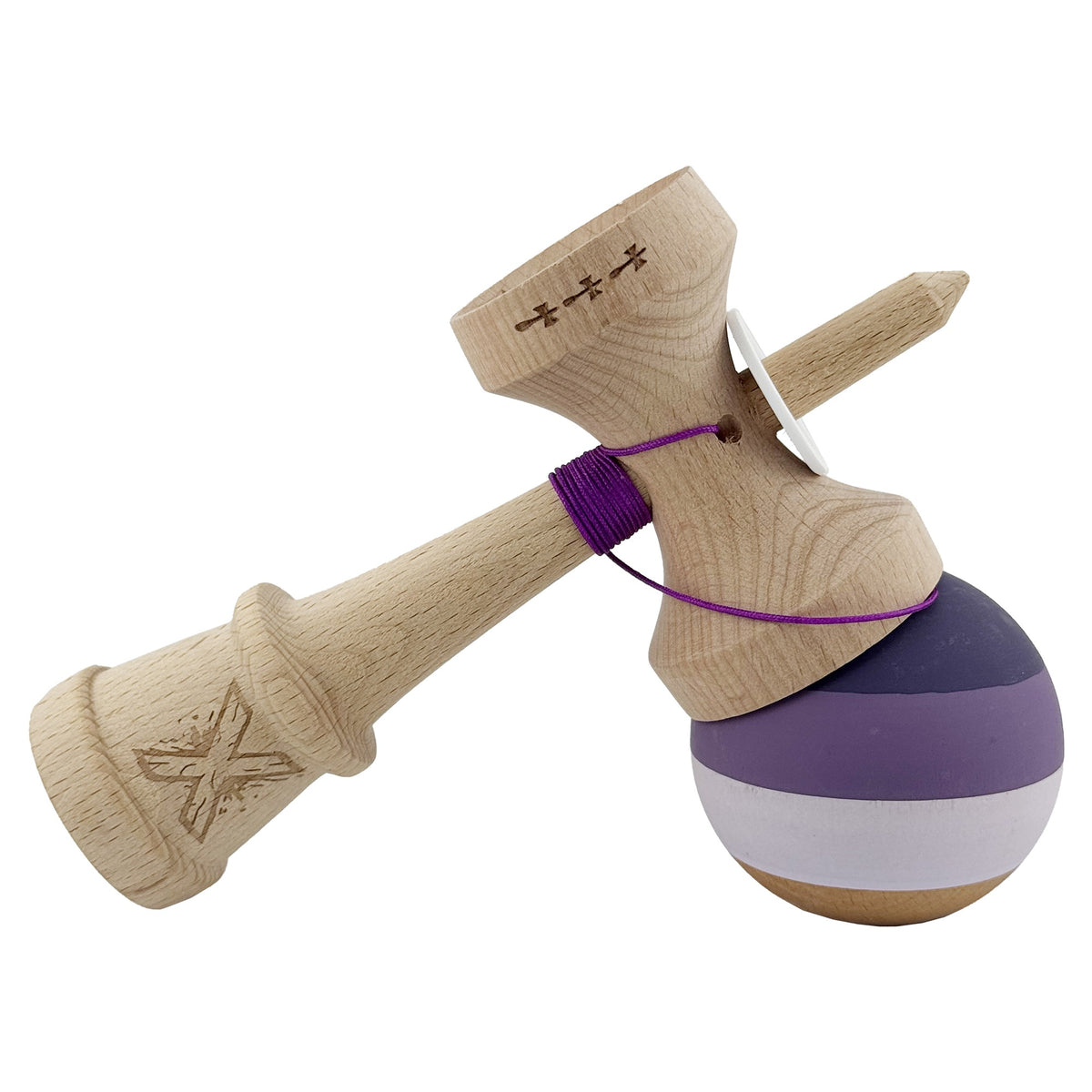 Kendama X Originala, Model V3 Mov, Profesionala, Cupe Mari King Size, Rubber Grip, Gaura in Baza, Rulment, Ata 55cm