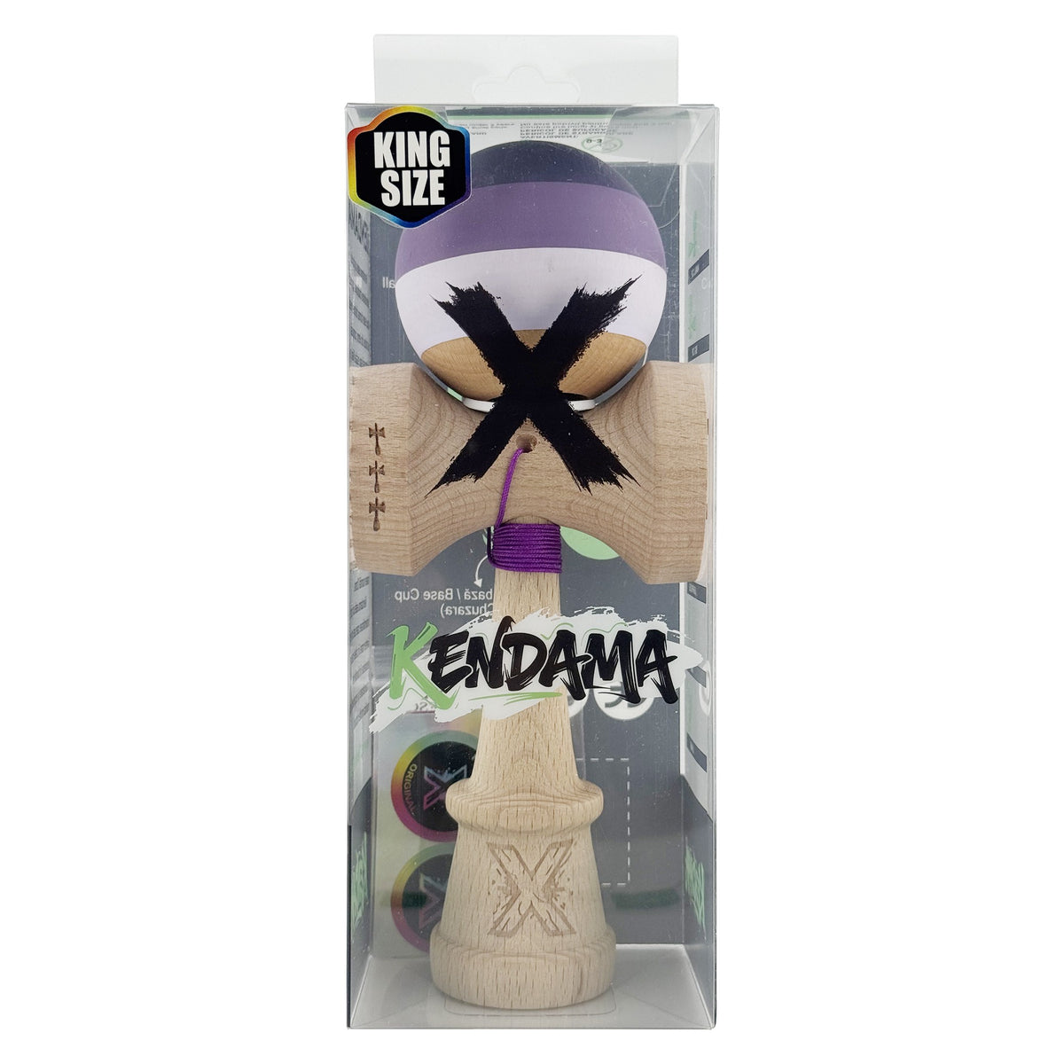 Kendama X Originala, Model V3 Mov, Profesionala, Cupe Mari King Size, Rubber Grip, Gaura in Baza, Rulment, Ata 55cm