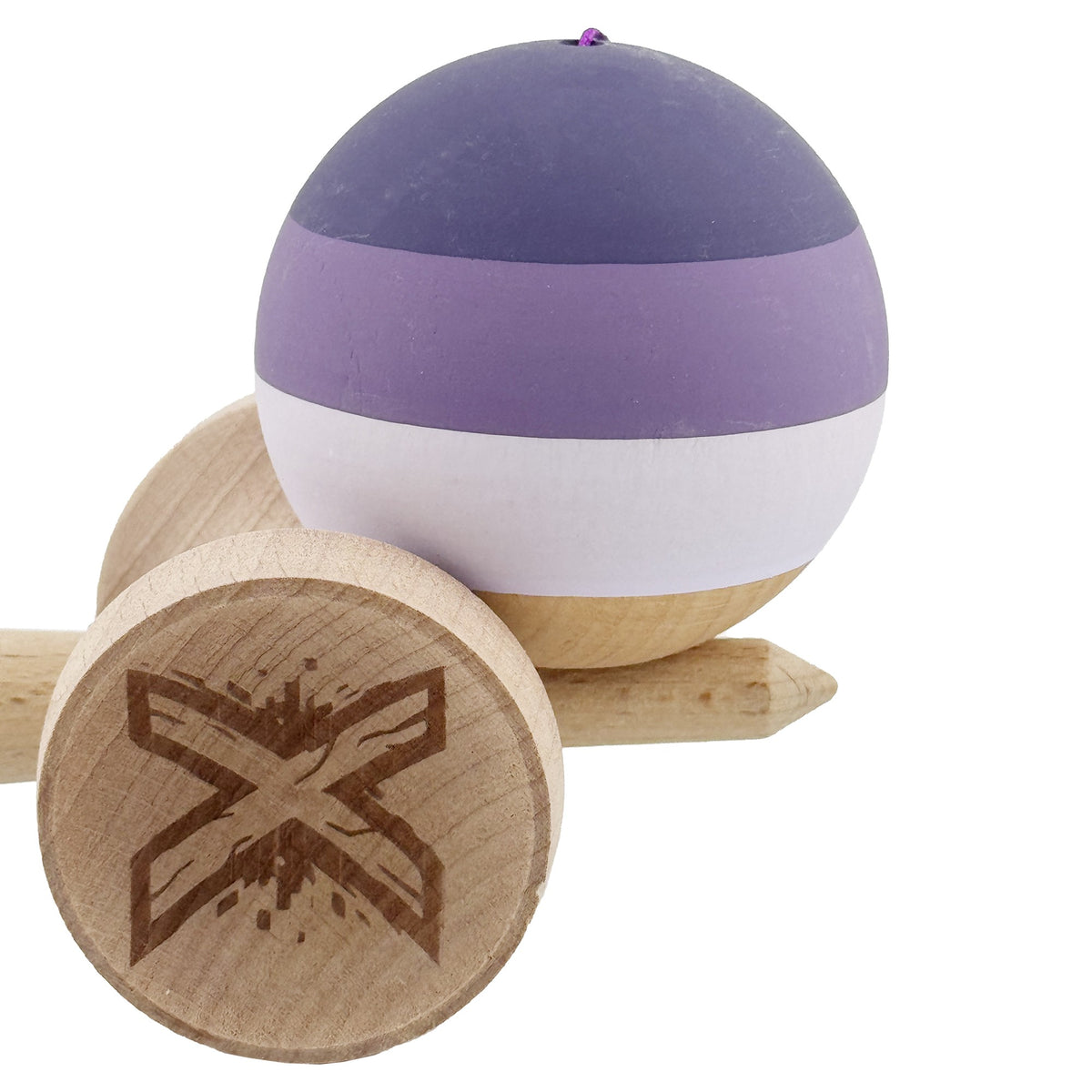 Kendama X Originala, Model V3 Mov, Profesionala, Cupe Mari King Size, Rubber Grip, Gaura in Baza, Rulment, Ata 55cm