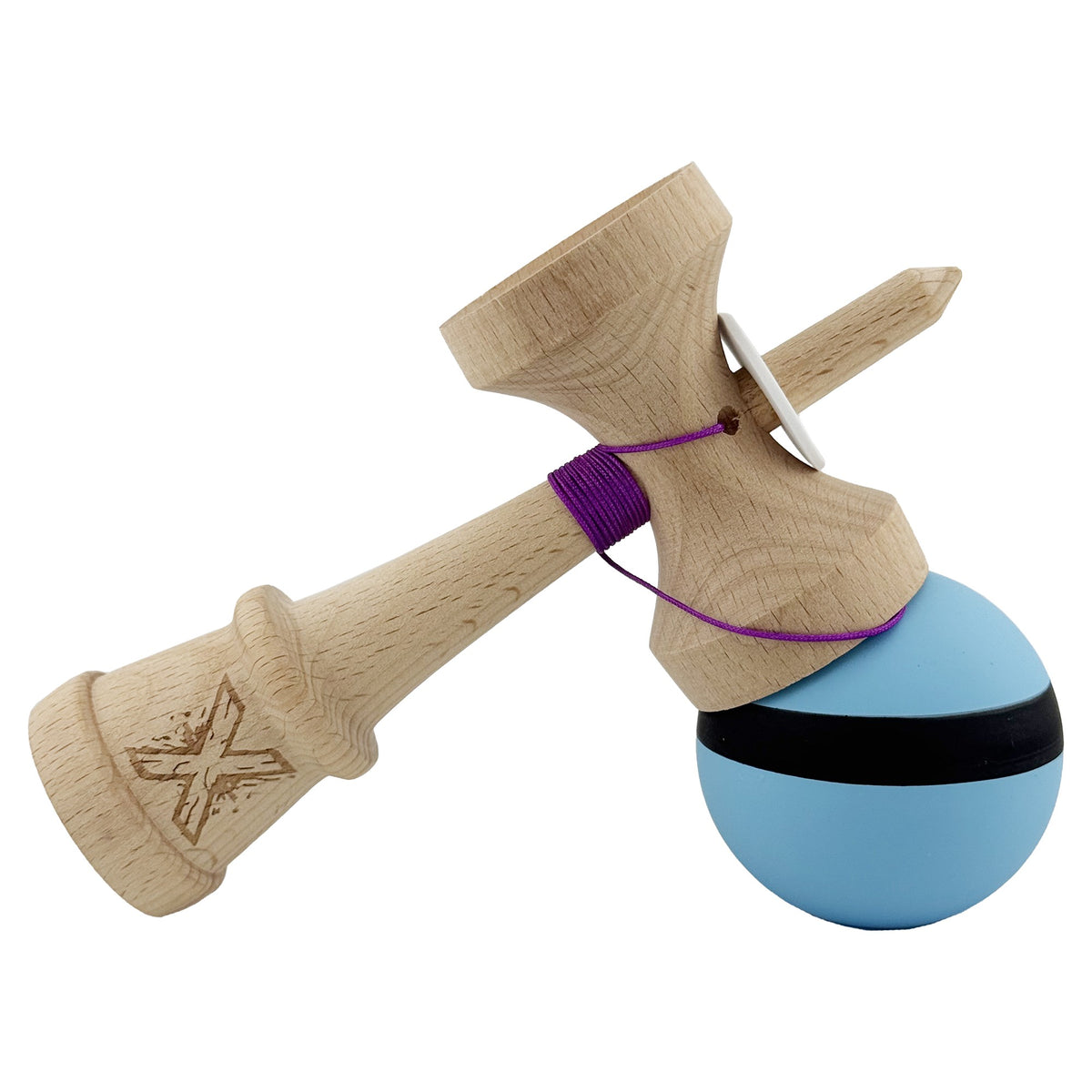 Kendama X Originala, Model V3 Bleu / Negru / Bleu, Profesionala, Cupe Mari King Size, Rubber Grip, Gaura in Baza, Rulment, Ata 62cm