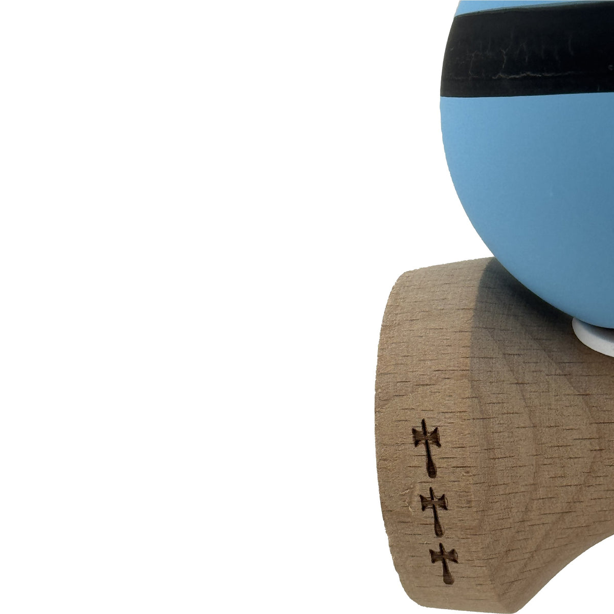 Kendama X Originala, Model V3 Bleu / Negru / Bleu, Profesionala, Cupe Mari King Size, Rubber Grip, Gaura in Baza, Rulment, Ata 62cm