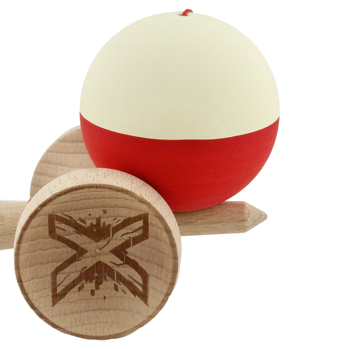 Kendama X Originala, Model V3 Galben / Rosu, Profesionala, Cupe Mari King Size, Rubber Grip, Gaura in Baza, Rulment, Ata 62cm