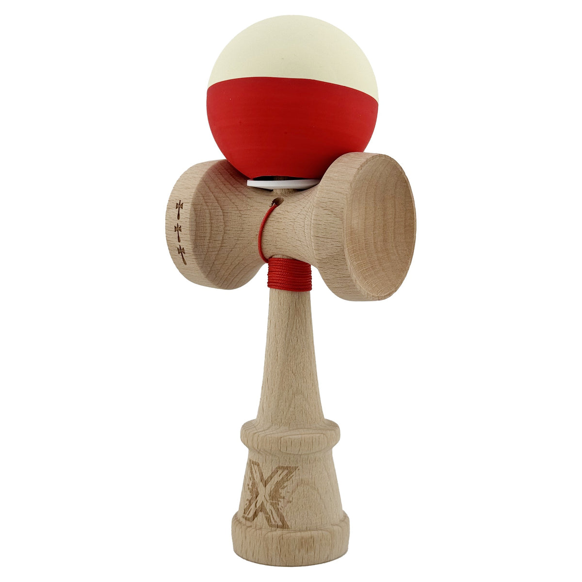 Kendama X Originala, Model V3 Galben / Rosu, Profesionala, Cupe Mari King Size, Rubber Grip, Gaura in Baza, Rulment, Ata 62cm