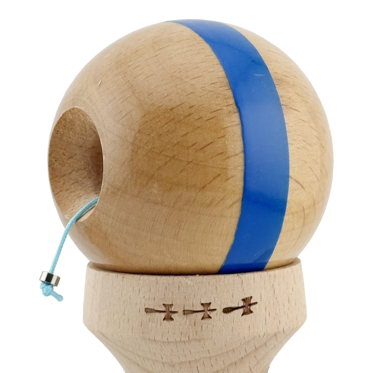 Kendama X Originala, Model V3 Albastru, Linie, Profesionala, Cupe Mari King Size, Super Sticky, Gaura in Baza, Rulment, Ata 55cm