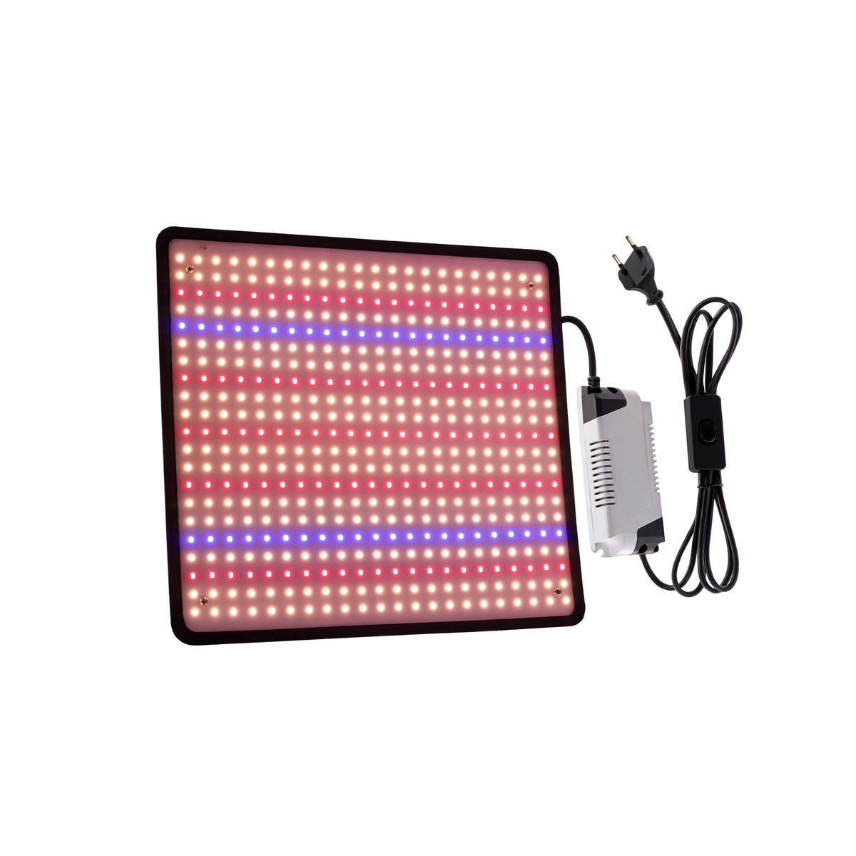 Lampa Crestere Plante Keel Edge, Panou 500 LED, Spectru Complet Alb Cald, Rosu si Albastru, Putere 45W, Alimentare 85-265V, Dimensiuni 30 x 30 cm, Negru