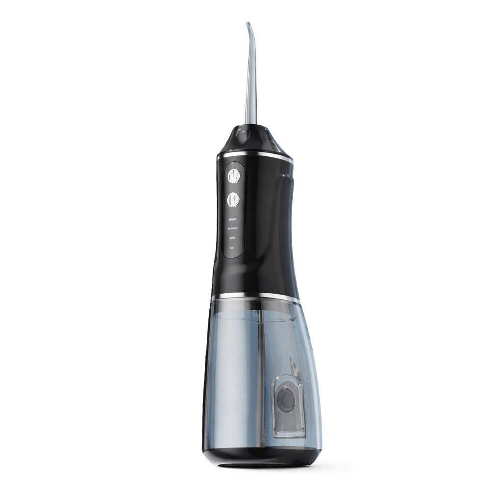 Irigator Bucal Electric Portabil, Dus Bucal pentru Indepartare Tartru si Placa Bacteriana, 3 Trepte de Intensitate, 4 Capete Interschimbabile, 25 x 8 x 8 cm, Negru