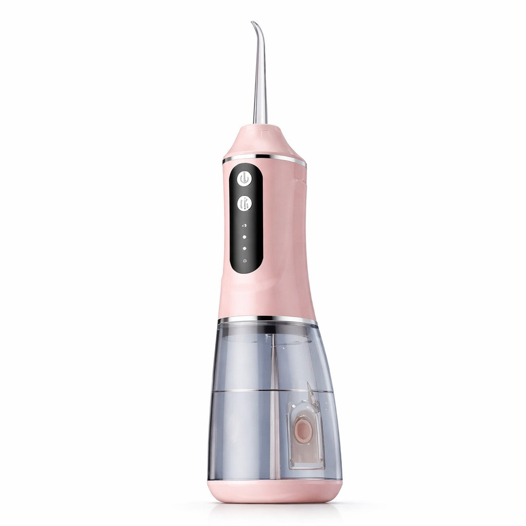 Irigator Bucal Electric Portabil, Dus Bucal pentru Curatare Interdentara si Tartru, 3 Trepte de Intensitate, Plastic, 4 Capete Interschimbabile, 25 x 8 x 8 cm, Roz