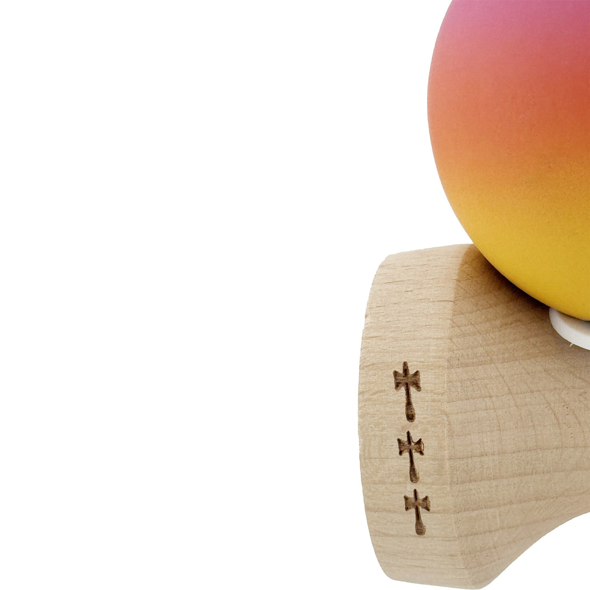Kendama X Originala, Model V3 Roz / Portocaliu / Galben in Degrade, Profesionala, Cupe Mari King Size, Rubber Grip, Gaura in Baza, Rulment, Ata 62cm