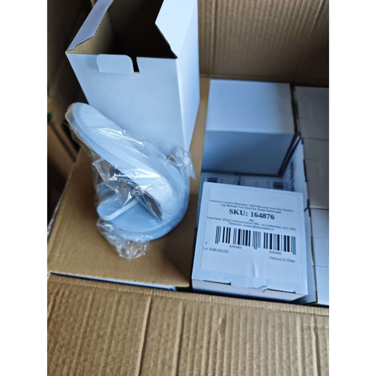 Suport de Picior pentru Baie și Duș, Fixare cu Ventuză Fără Găurire, Suprafață Antiderapantă, Material PP și PVC, 11.5 x 15 cm, Alb