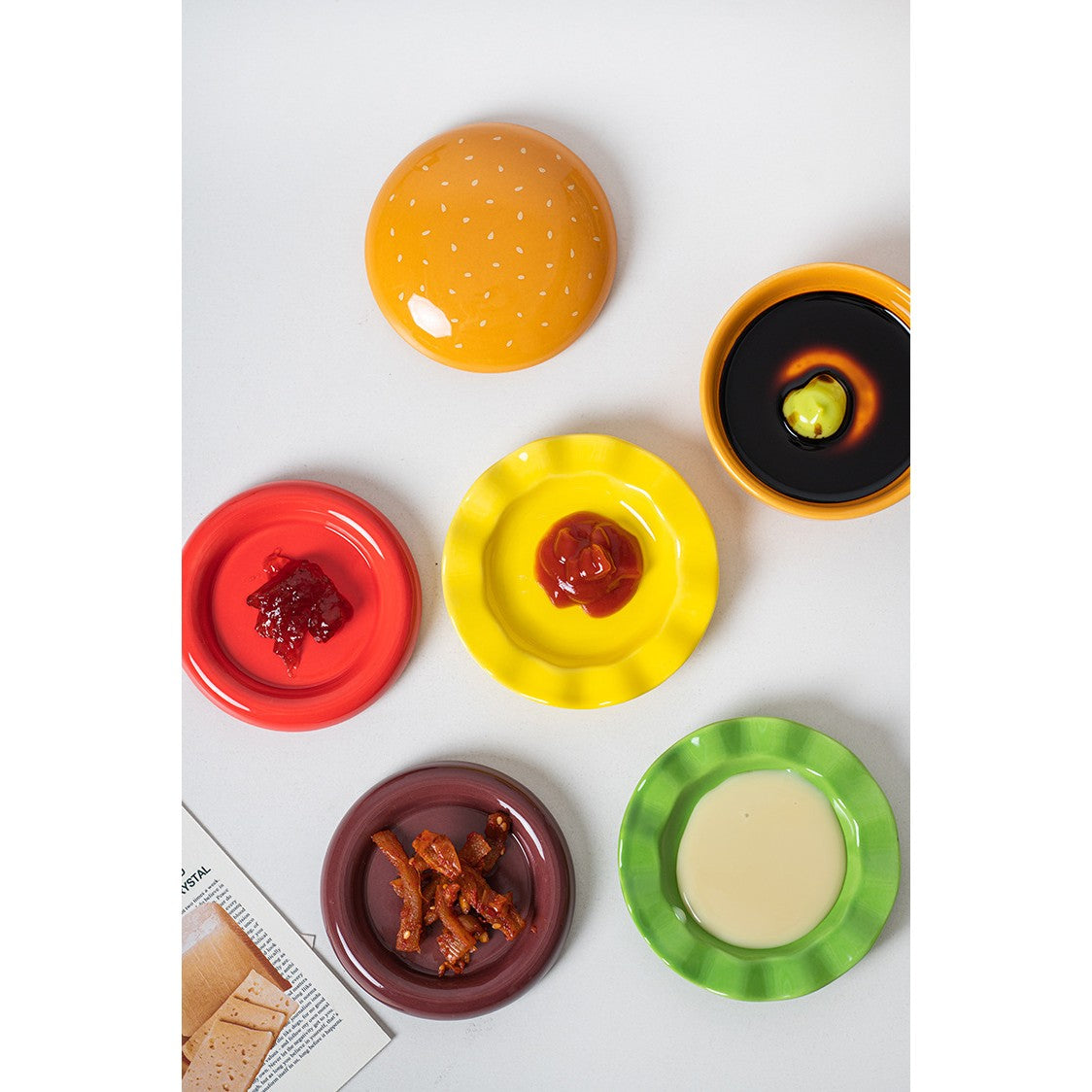 Set Farfurii Pentru Sosuri si Gustari, Forma de Burger Creativa, Mini Farfurii Stivuibile, Ceramica, Multicolor