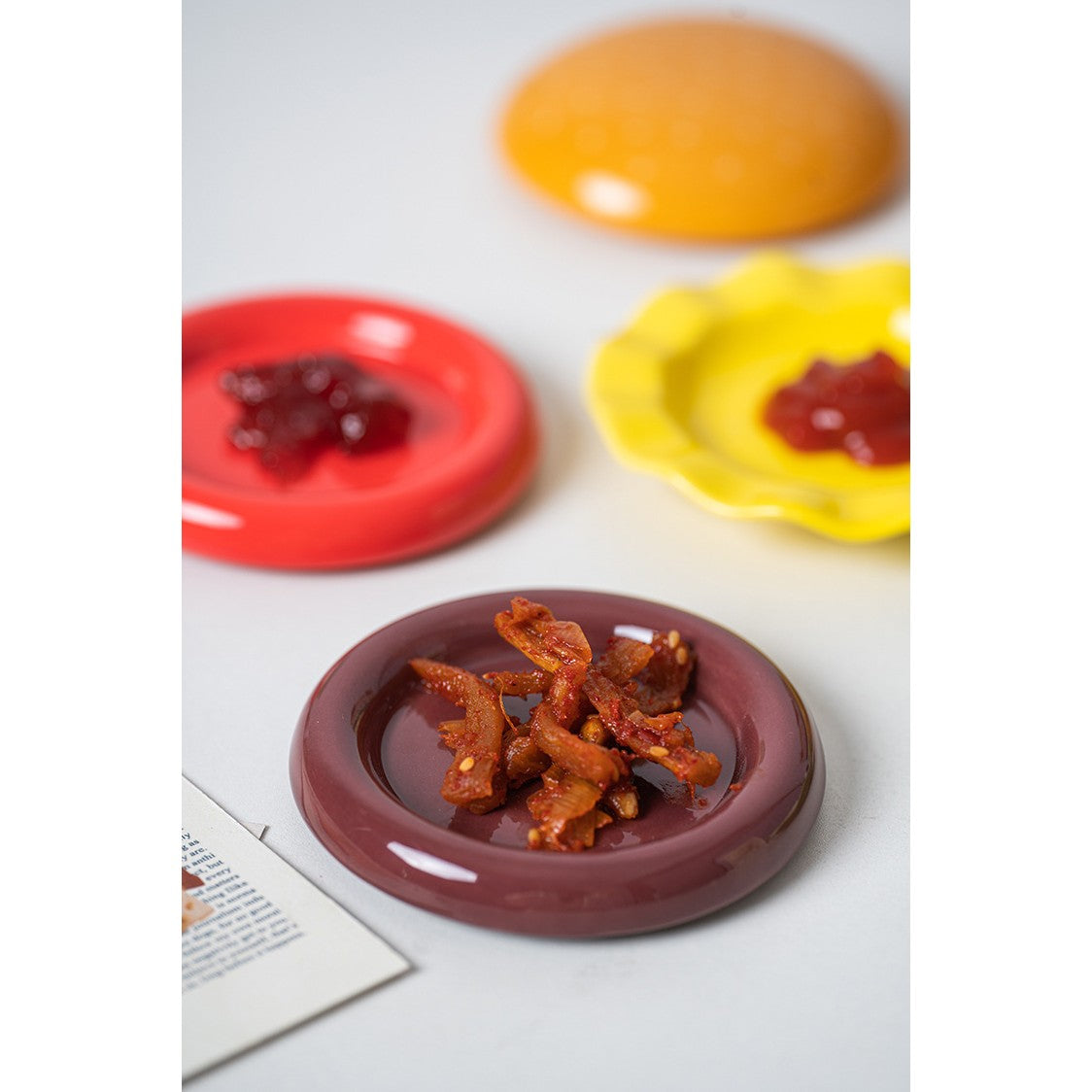 Set Farfurii Pentru Sosuri si Gustari, Forma de Burger Creativa, Mini Farfurii Stivuibile, Ceramica, Multicolor