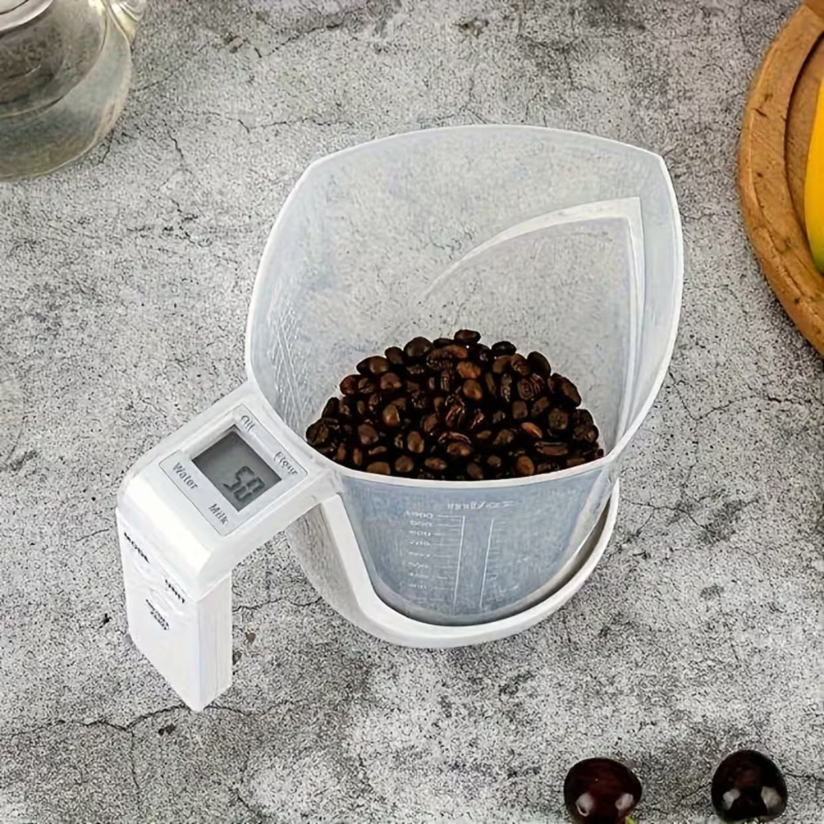 Cantar de Bucatarie Electronic 2 in 1, Cana Gradata pentru Masurare Lichide si Solide, Display Digital, Plastic Alimentar ABS, 5 kg / 1000 ml, Alb